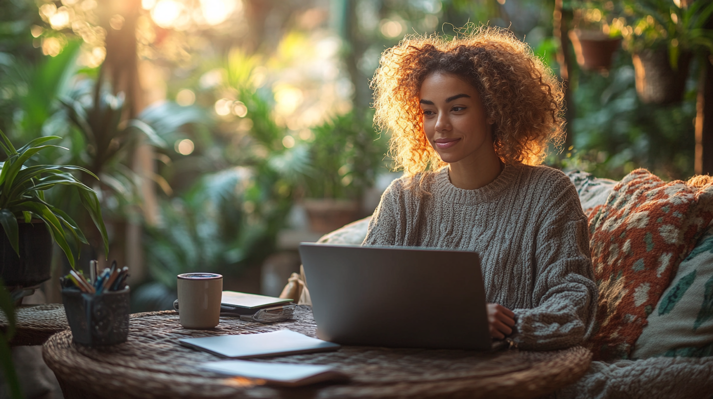 About SJ Prosperity Pulse Image of smiling lady sitting with her laptop open